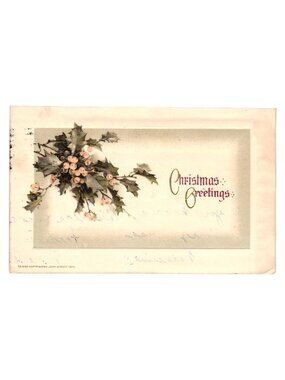 Antique 1914 John Winsch Christmas Postcard Berry Holly Design Printed Germany